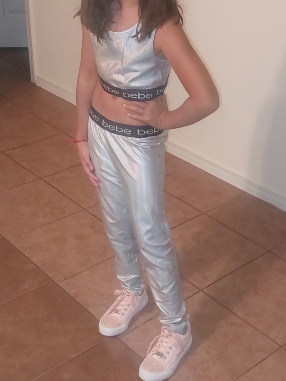 Bebe Silver Jumpsuit with Logo Band